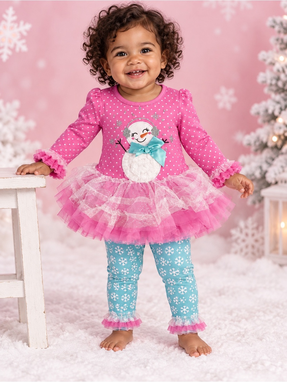 Nannette Kids Christmas Snowman Glittery Tutu Top & Leggings Set 12M